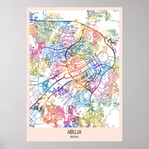 Póster Mapa de la ciudad de Abuja, Nigeria