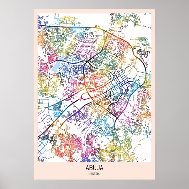 Póster Mapa de la ciudad de Abuja, Nigeria (Frente)