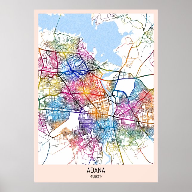 Póster Mapa de la ciudad de Adana Türkiye (Frente)