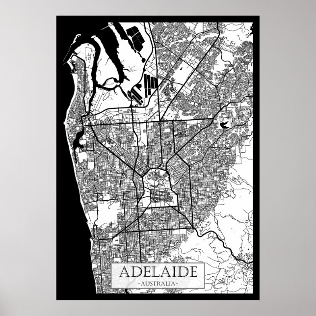 Póster Mapa de la ciudad de Adelaida Australia (Frente)