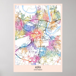 Póster Mapa de la ciudad de Agra Uttar Pradesh