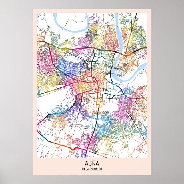 Póster Mapa de la ciudad de Agra Uttar Pradesh (Frente)