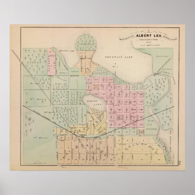 Póster Mapa de la ciudad de Albert Lea, Minnesota (Frente)