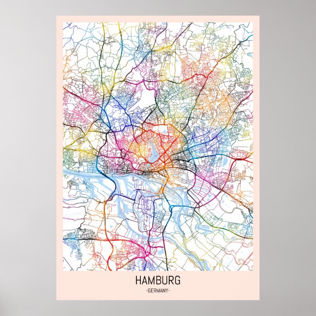 Póster Mapa de la ciudad de Alemania en Hamburgo (Frente)