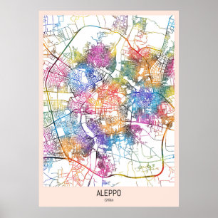 Póster Mapa de la ciudad de Alepo en Siria
