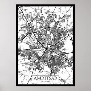 Póster Mapa de la ciudad de Amritsar Punjab
