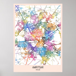 Póster Mapa de la ciudad de Amritsar Punjab
