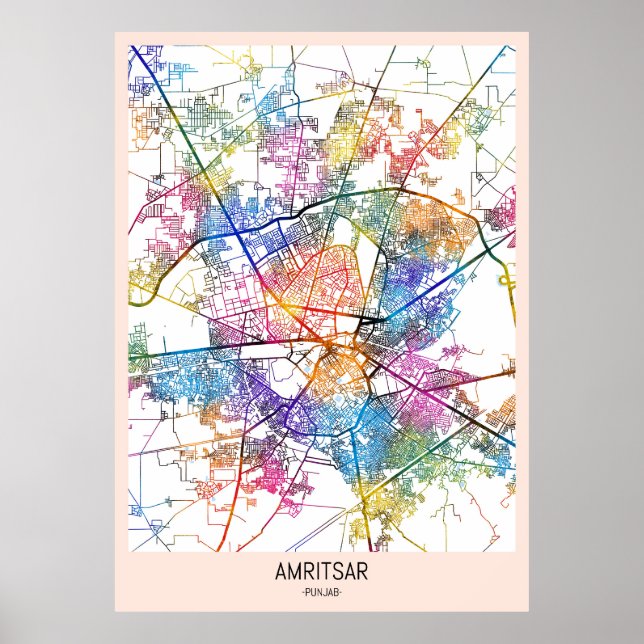 Póster Mapa de la ciudad de Amritsar Punjab (Frente)