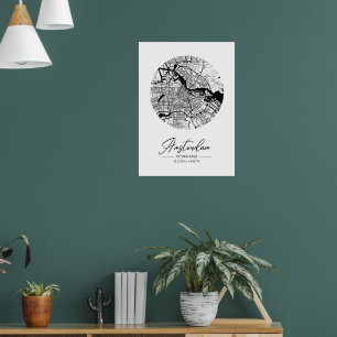 Póster Mapa de la ciudad de Ámsterdam minimalista en blan