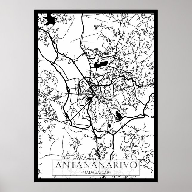 Póster Mapa de la ciudad de Antananarivo Madagascar (Frente)