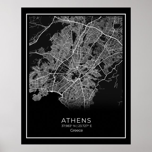 Póster Mapa de la ciudad de Atenas - Poster del Mapa Negr (Frente)