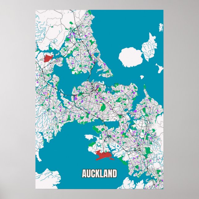 Póster Mapa de la ciudad de Auckland, Nueva Zelanda (Frente)