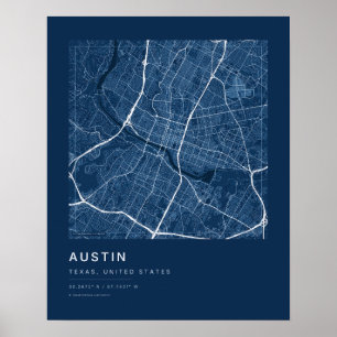 Póster Mapa de la ciudad de Austin TX impreso — Mapa de c