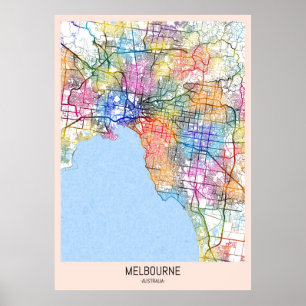 Póster Mapa de la ciudad de Australia en Melbourne