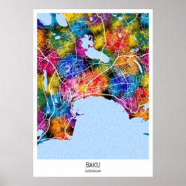 Póster Mapa de la ciudad de Azerbaiyán en Bakú