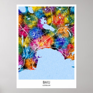 Póster Mapa de la ciudad de Azerbaiyán en Bakú