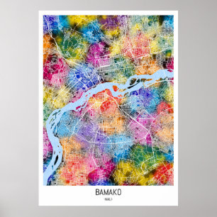 Póster Mapa de la ciudad de Bamako Mali