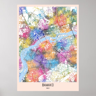 Póster Mapa de la ciudad de Bamako Mali