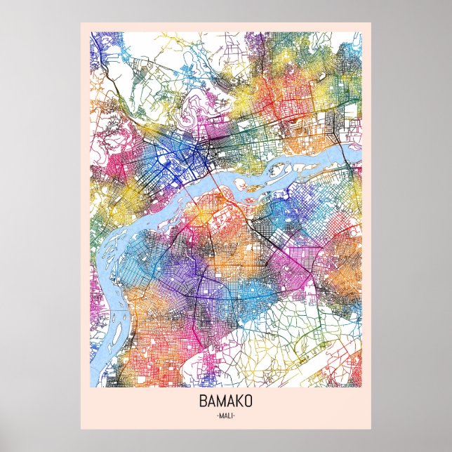 Póster Mapa de la ciudad de Bamako Mali (Frente)