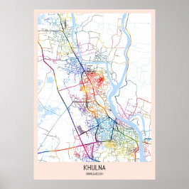 Póster Mapa de la ciudad de Bangladesh en Khulna