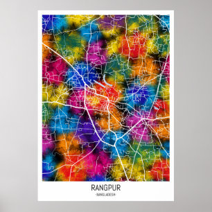 Póster Mapa de la ciudad de Bangladesh en Rangpur
