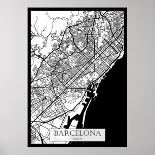 Póster Mapa de la ciudad de Barcelona España