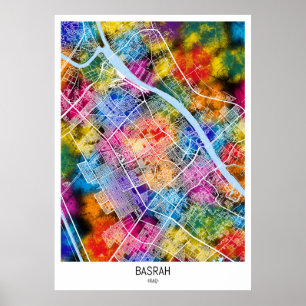 Póster Mapa de la ciudad de Basora en el Iraq