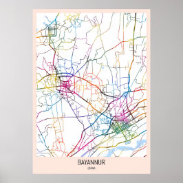 Póster Mapa de la ciudad de Bayannur en China