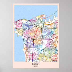 Póster Mapa de la ciudad de Beirut Líbano