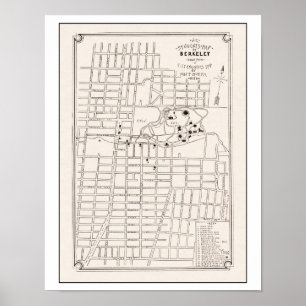 Póster Mapa de la ciudad de Berkeley California 1898