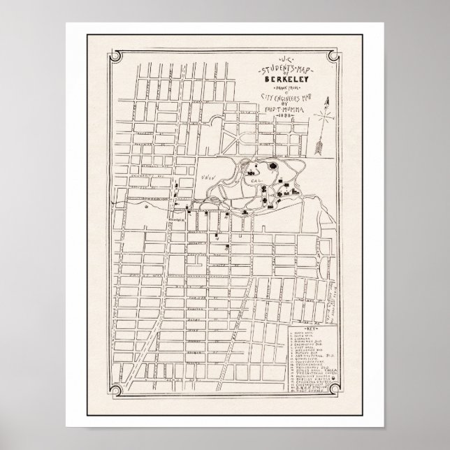 Póster Mapa de la ciudad de Berkeley California 1898 (Frente)