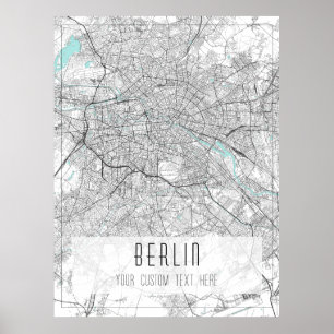 Póster Mapa de la ciudad de Berlín, negro, blanco y azul