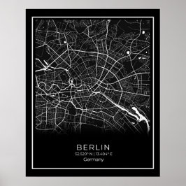 Póster Mapa de la ciudad de Berlín - Poster del Mapa Negr