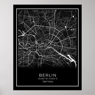 Póster Mapa de la ciudad de Berlín - Poster del Mapa Negr