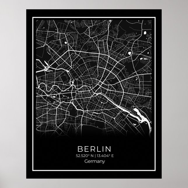 Póster Mapa de la ciudad de Berlín - Poster del Mapa Negr (Frente)