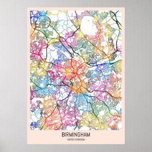 Póster Mapa de la ciudad de Birmingham Reino Unido
