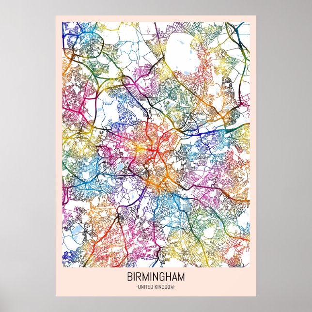 Póster Mapa de la ciudad de Birmingham Reino Unido (Frente)