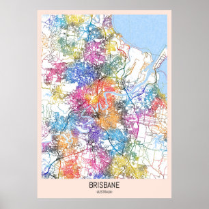 Póster Mapa de la ciudad de Brisbane Australia