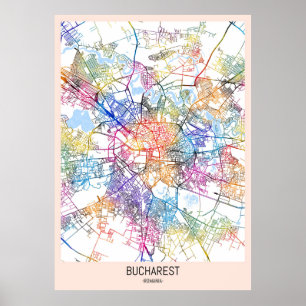 Póster Mapa de la ciudad de Bucarest