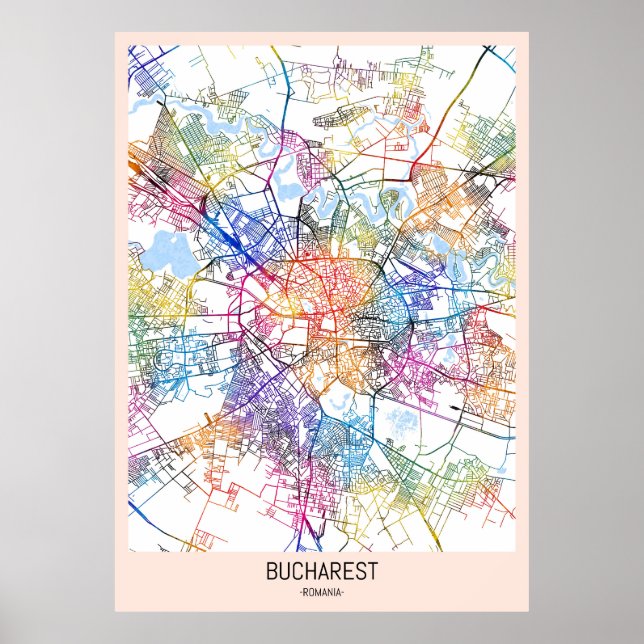 Póster Mapa de la ciudad de Bucarest (Frente)