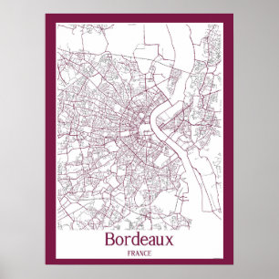 Póster Mapa de la ciudad de Burdeos Francia