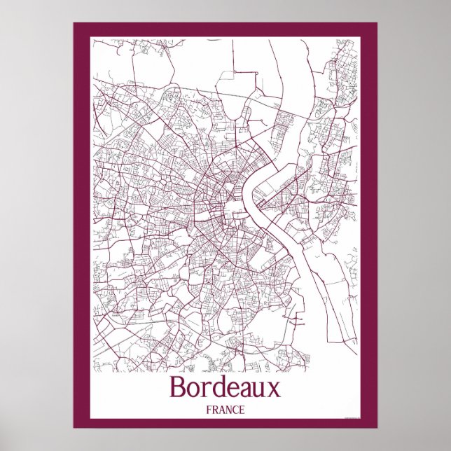 Póster Mapa de la ciudad de Burdeos Francia (Frente)