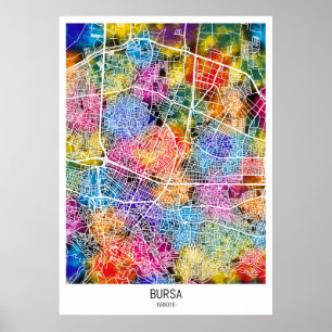 Póster Mapa de la ciudad de Bursa Türkiye