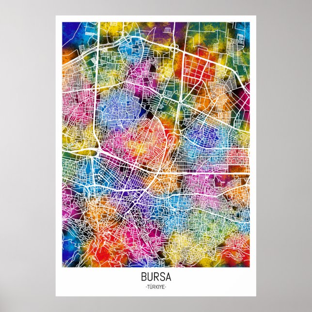 Póster Mapa de la ciudad de Bursa Türkiye (Frente)