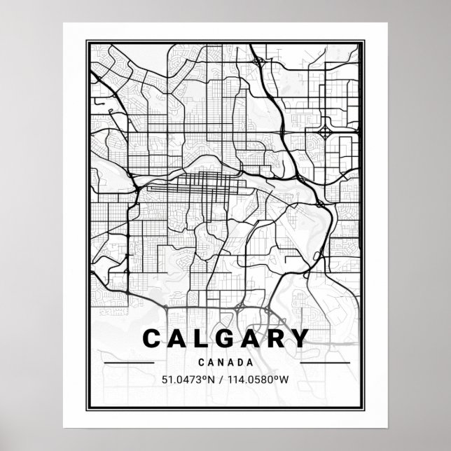 Póster Mapa de la ciudad de Calgary Alberta Canadá para v (Frente)