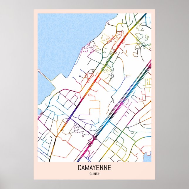 Póster Mapa de la ciudad de Camayenne Guinea (Frente)