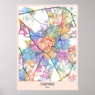 Póster Mapa de la ciudad de Campinas Brasil