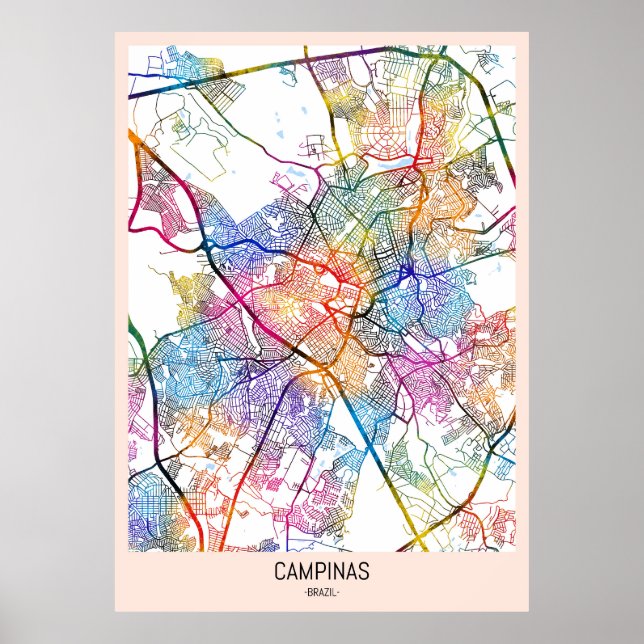 Póster Mapa de la ciudad de Campinas Brasil (Frente)