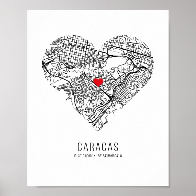 Póster Mapa de la ciudad de Caracas (Venezuela) (Frente)