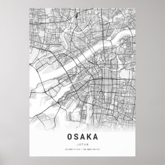 Póster Mapa de la ciudad de cartografía de Osaka